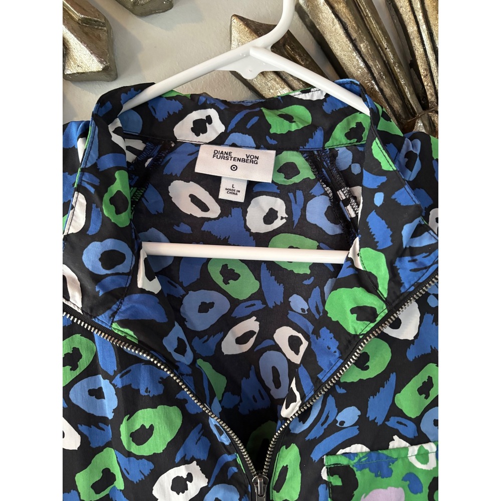 Diane‎ von Furstenberg Target Leopard Floral Zip Front Utility Jumpsuit L Blue - Picture 2 of 7